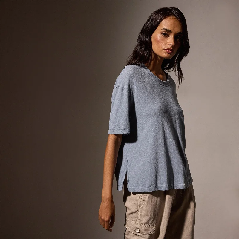 Sweet Girl Cotton Jersey Crew Tee - Bluestone