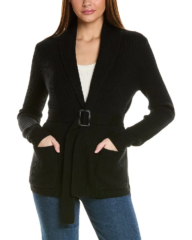 Comfy Dress Bruno Magli Ribbed Belted Shawl Wool Cardigan