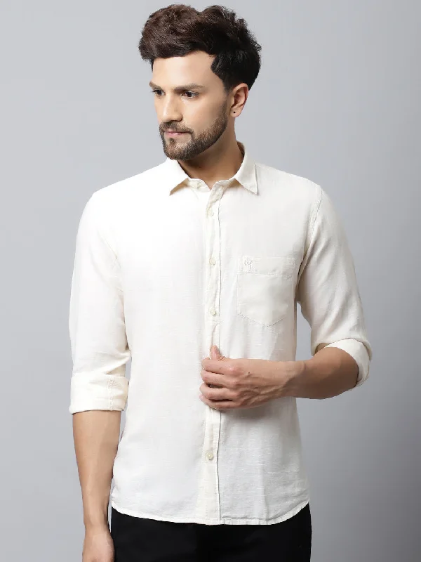 Cozy Shirts Men's Offwhite Casual Plain Full Sleeve Shirt