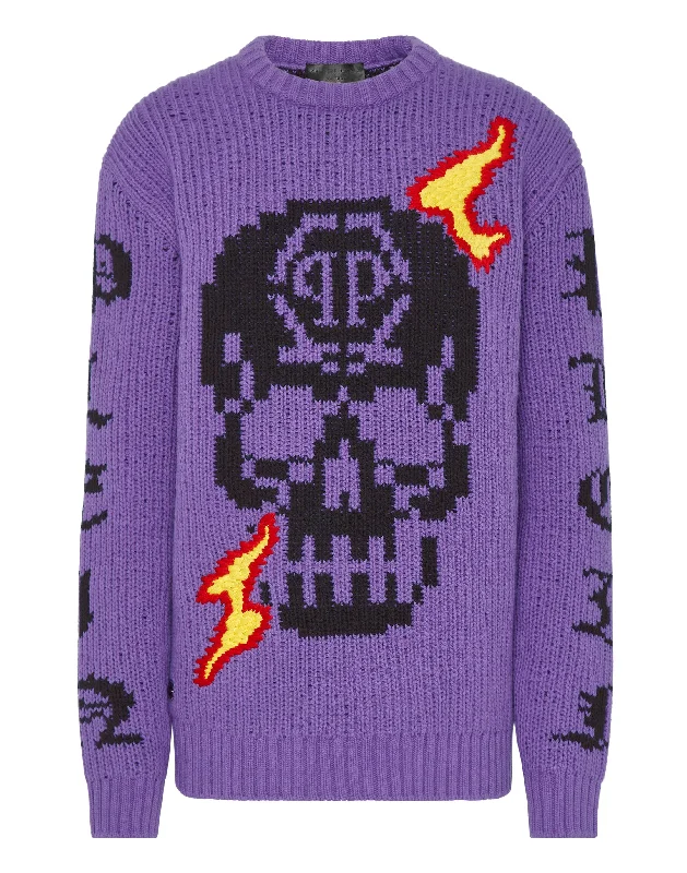 Simple Looks Round Neck Pullover LS Skull