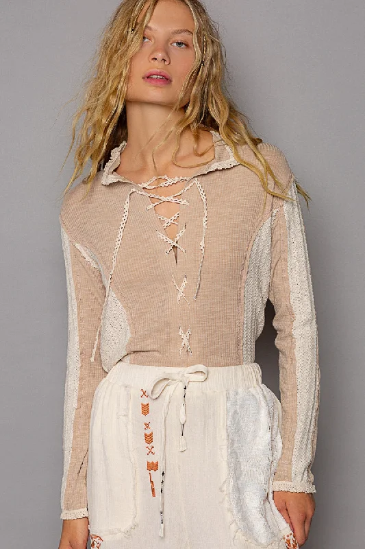 Modern Tailoring Detailed Lace Up Knit Top
