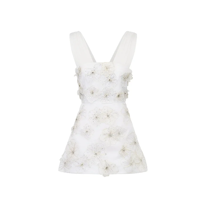 Soft Feel Ellia Dress in White Organza with 3D Appliqué