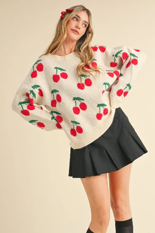 Soft Textures Quinn Cherry Knit Sweater, Ivory