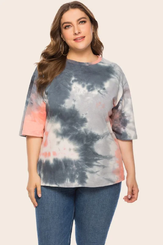 Bright Colors Plus Size Tie-Dye Half Sleeve Tee Shirt
