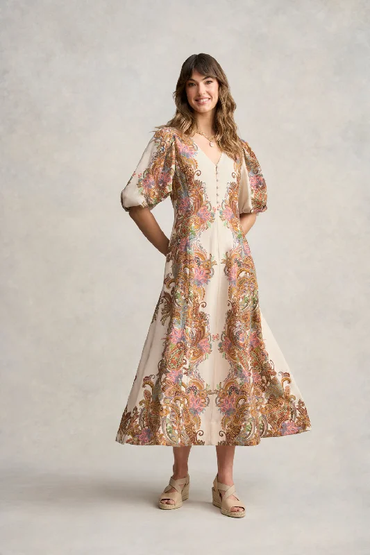 Tropical Style Paisley Border Print Dress