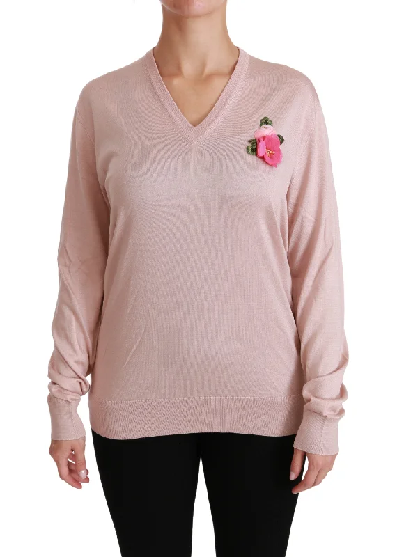 Cozy Chic Trends Dolce & Gabbana  Women's Floral Embroidered Silk Sweater - Pink
