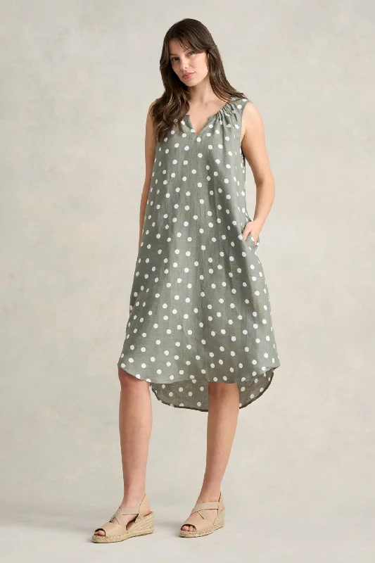 High-quality Fabrics Gathered French Linen Dress