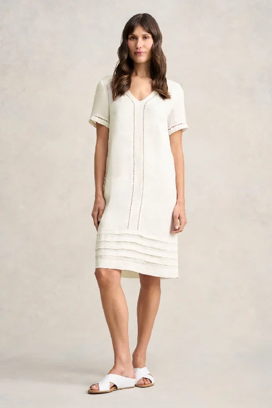 Floral Prints Ladder Trim Linen Dress