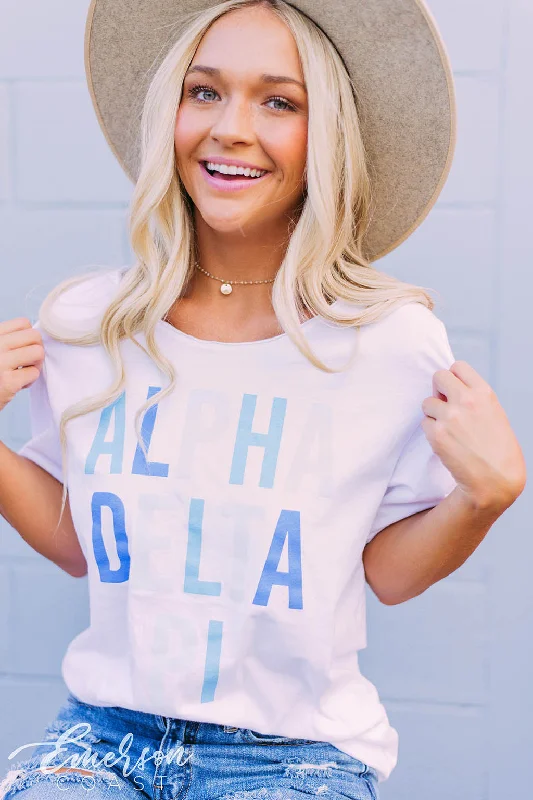 Modern Comfort Wear Alpha Delta Pi Shades of Blue Recruitment Tee