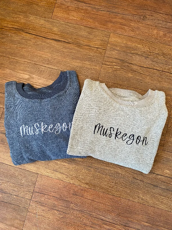 Cozy Layers Embroidered Muskegon Ribbed Crewneck