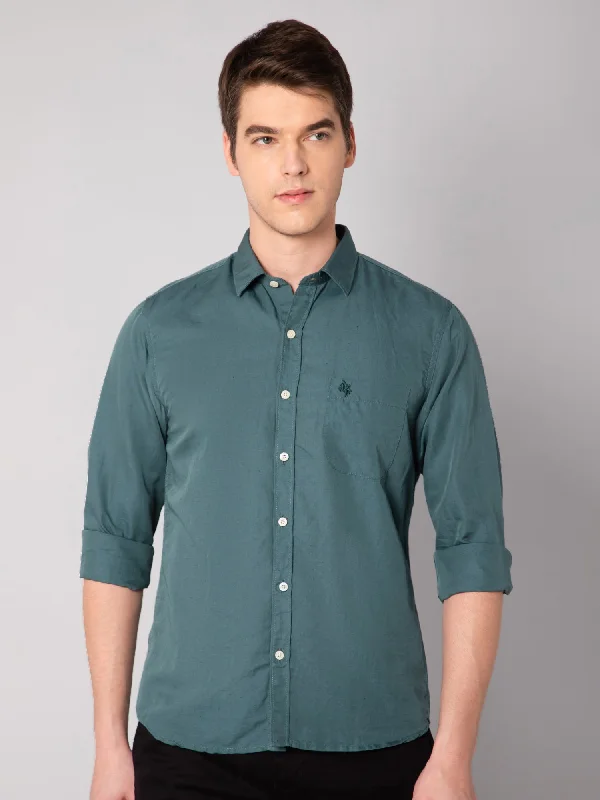Soft Fabrics Men's Green Casual Plain Full Sleeve Shirt