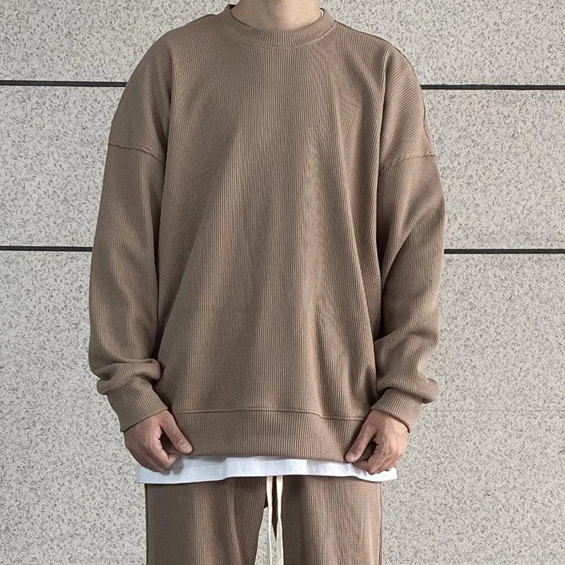 Cozy Street Style Waffle Round Neck Sweater