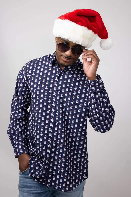 Comfortable And Simple Cool Santa Button Up Shirt for Men in Navy | J1314-NAVY