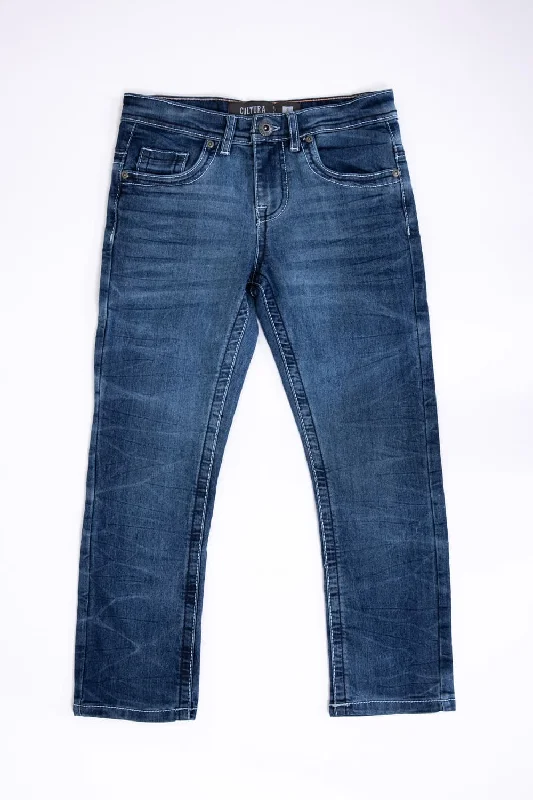 Simple Design Youth Culture Slim Fit Stitch Pocket Jeans for Boys | BCP99303-BLUE