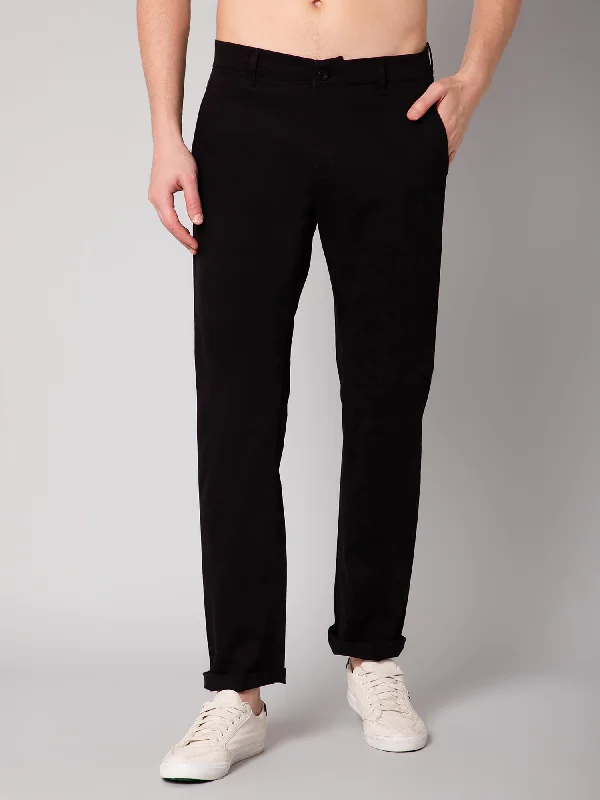 Editorial Design Men's Casual Flat front Black  Trousers
