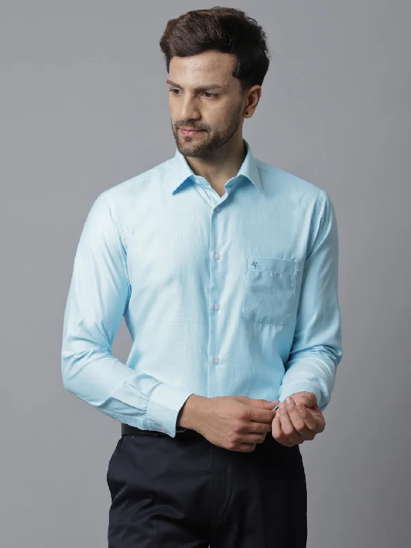 Soft Touch Men's Mint Blue Formal Self textured Full Sleeve Shirt