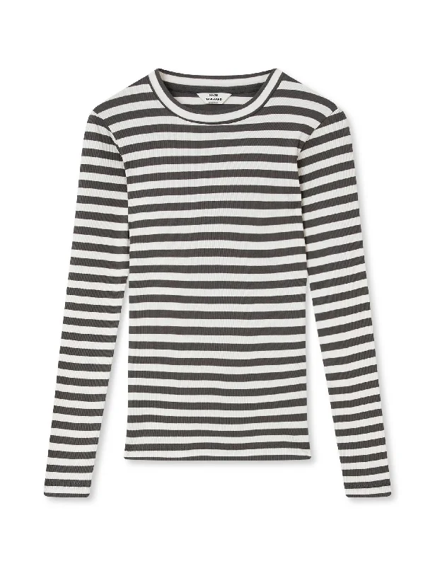 Everyday Outfits 2x2 Cotton Stripe Tuba Tee LS, Gray Pinstripe/White Alyssum