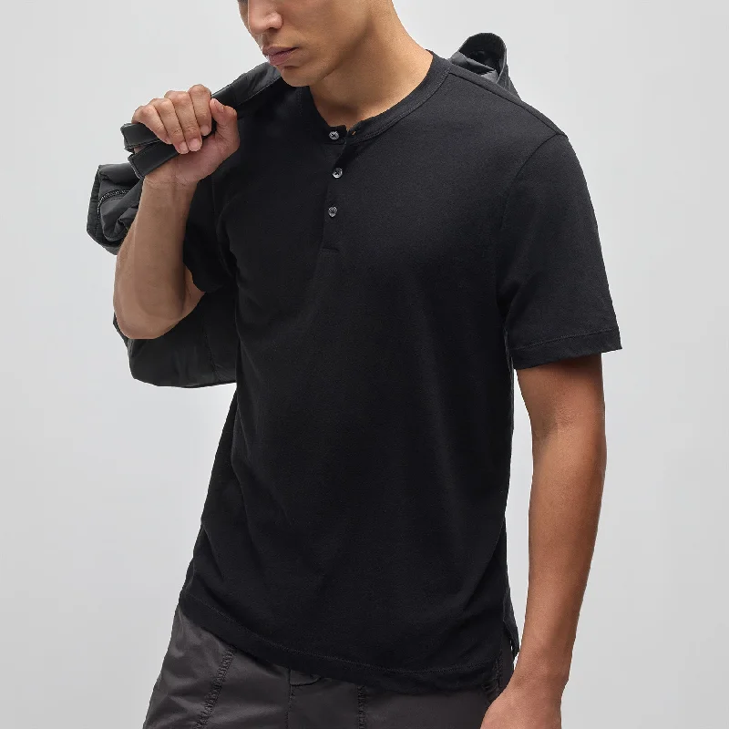 Easygoing Outfits Cotton Jersey Short Sleeve Henley - Black