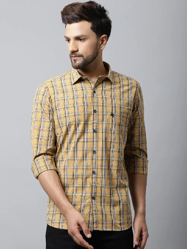 Cozy Footwear Men's Mustard Casual Medium Checks Full Sleeve Shirt
