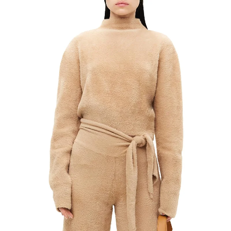 Romantic Data Oko Womens Crop Funnel Neck Pullover Sweater