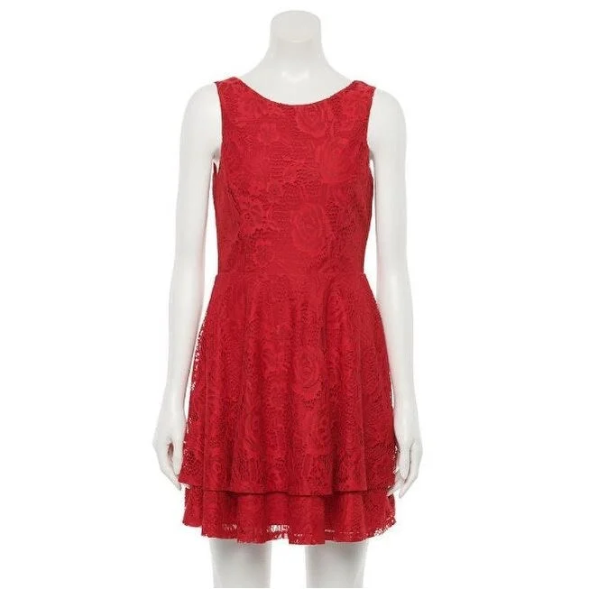 High-end Fabrics Speechless Women's All Lace Tiered Hem Fit & Flare Dress Red Size 3