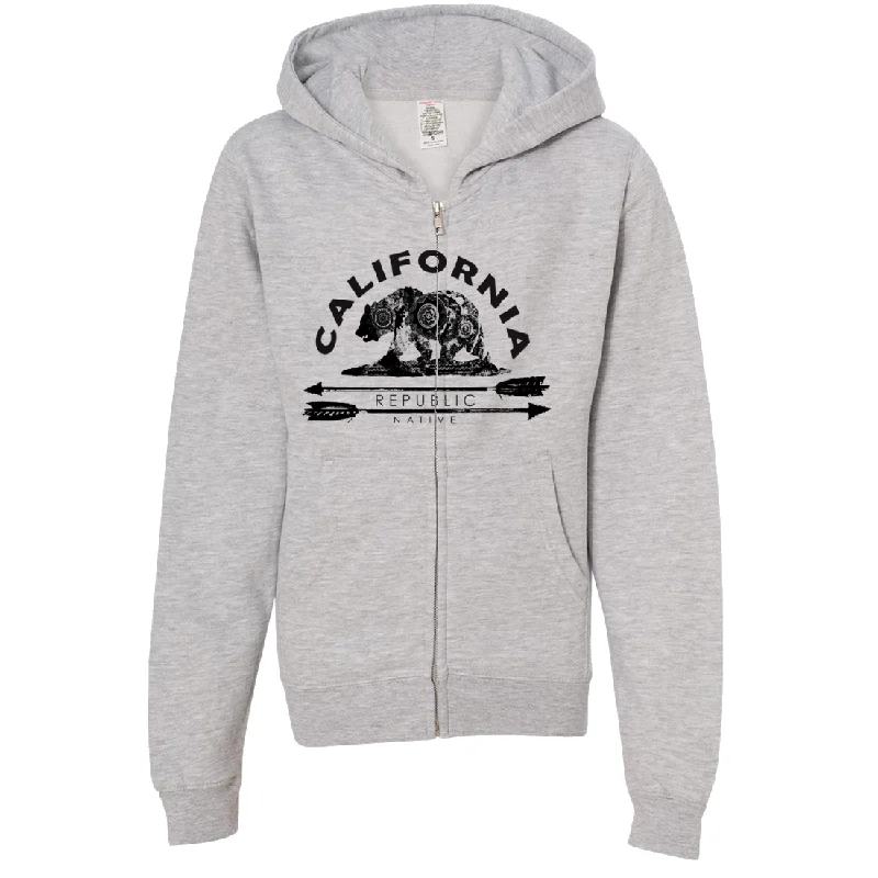 Embroidery Design California Arrow Bear Premium Youth Zip-Up Hoodie