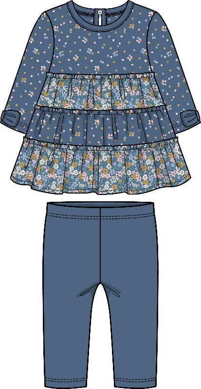 Party Wear 2 Piece Girls Flower Tunic & Leggings