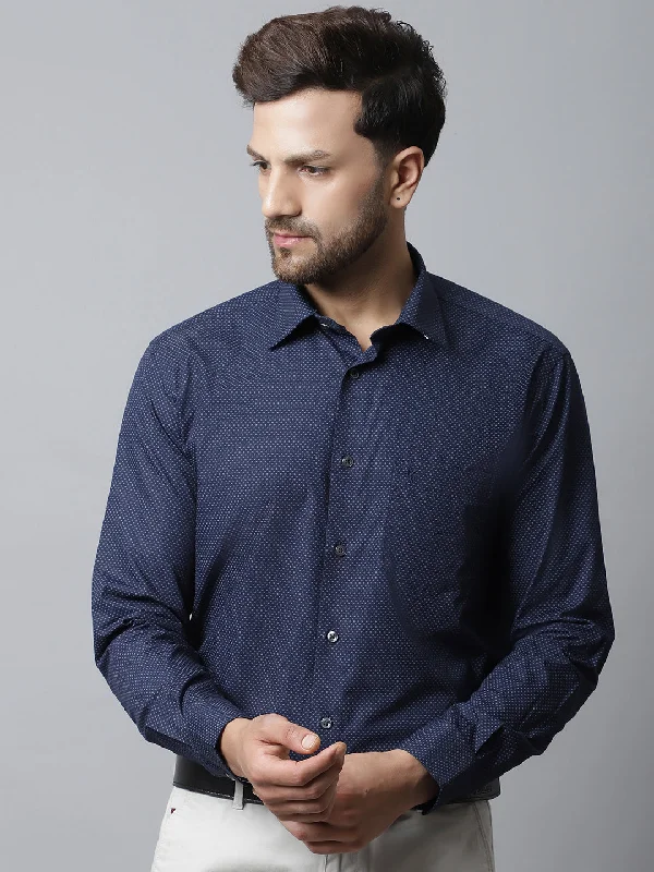 Free Design Men's Navy Blue Formal Dot Print Full Sleeve Shirt