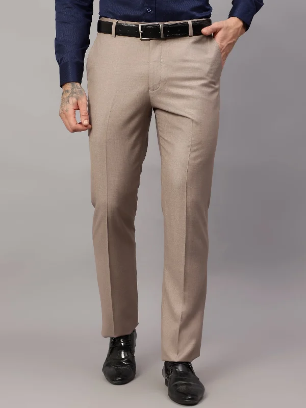 Everyday Comfort Men's Formal Flat front Beige  Trousers