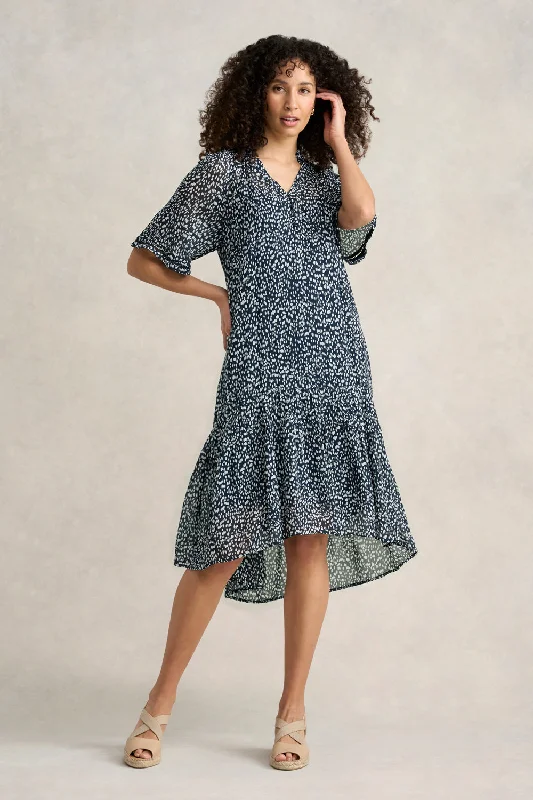 Relaxed Style Georgette Ruffle Dress - Abstract Spot