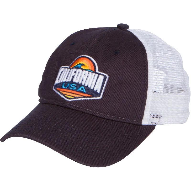 Effortless Outfits California Usa Surf Embroidered Trucker Snapback Hat - Navy/White