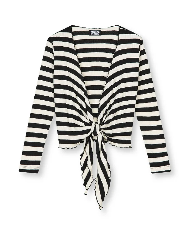 French Retro NPS Wrap Top Stripe, Black/Ecru