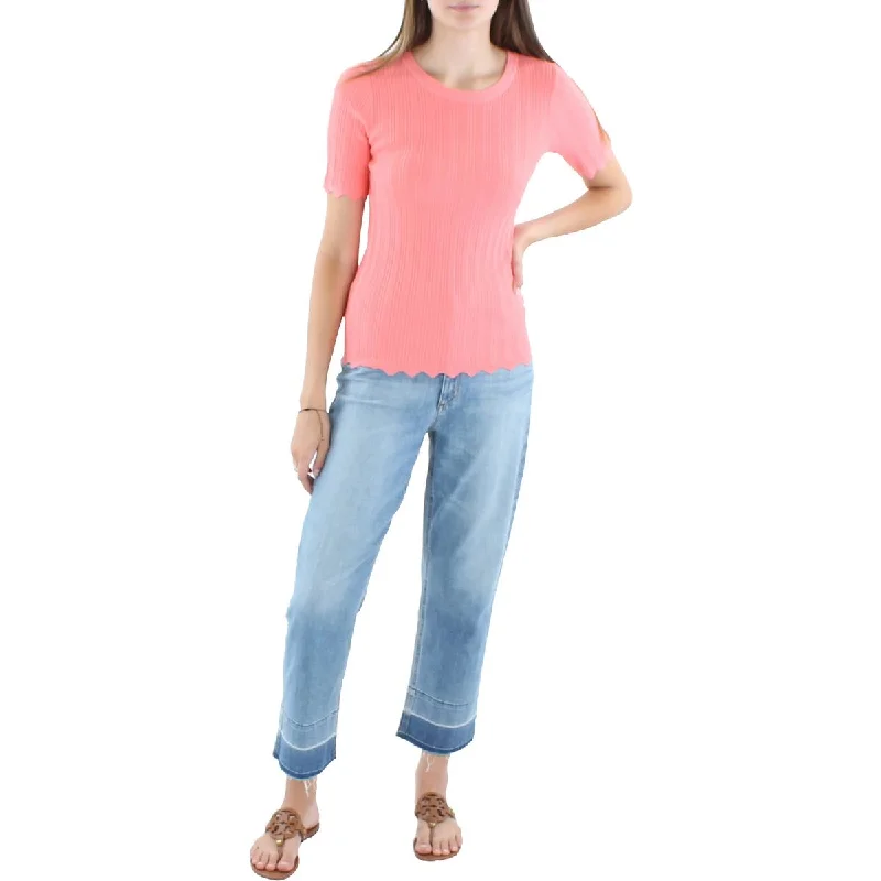 Exquisite Design Womens Scalloped Short Sleeve Pullover Sweater