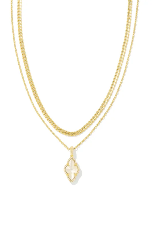 All-Day Style Kendra Scott Abbie Gold Pave Frame Large Long Pendant Necklace in Ivory Mother-of-Pearl | 9608865619