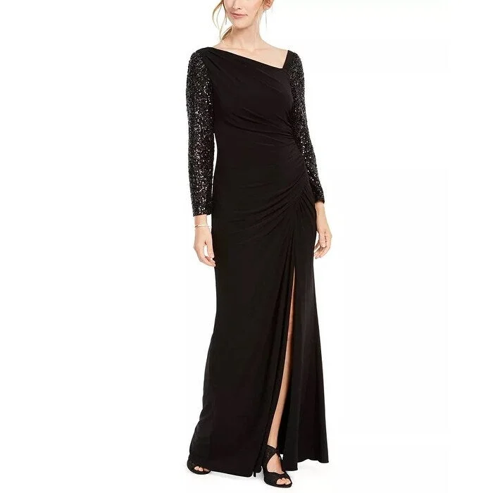 Cool Breeze At Night Adrianna Papell Women's Asymmetrical Gown Black Size 6