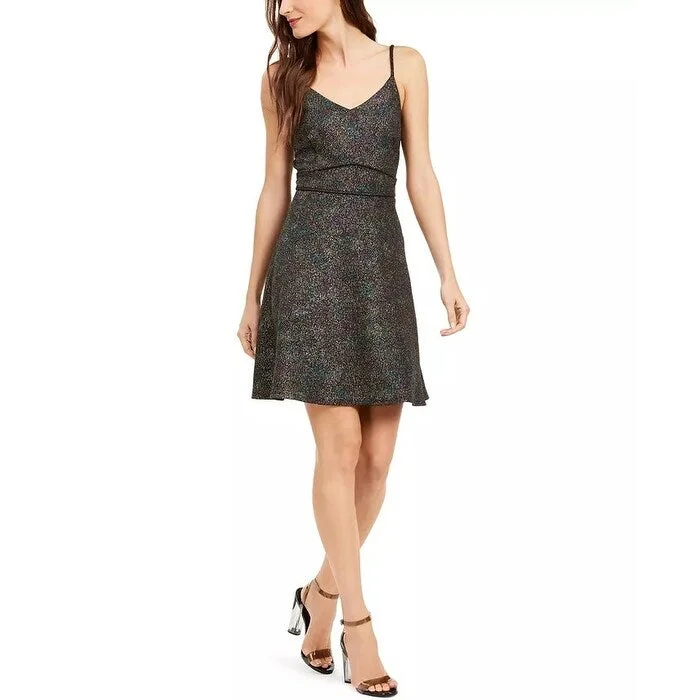 Simple Solid Color Monteau Women's Fit & Flare Shine Dress Black Size X-Large