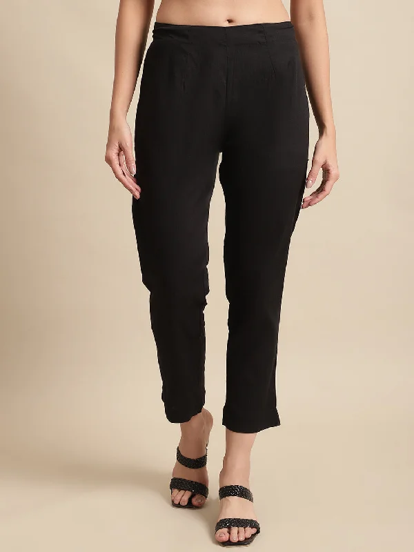 Personalized Design Women's Black Flat Front Mid rise Pants