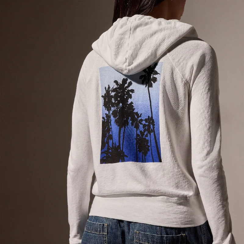 Printed Patterns Ombrè Palms Full Zip Graphic Hoodie - White/Blue