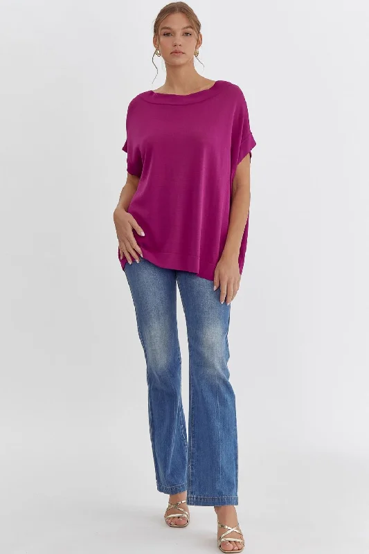 Practical Style Solid Boat Neck Top