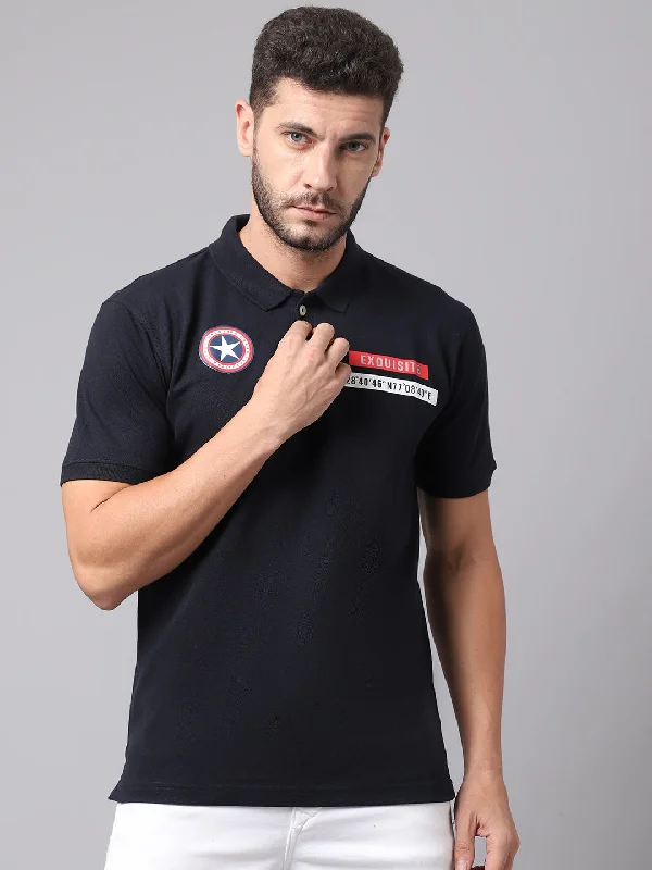 Lace Design Men Navy T-Shirt