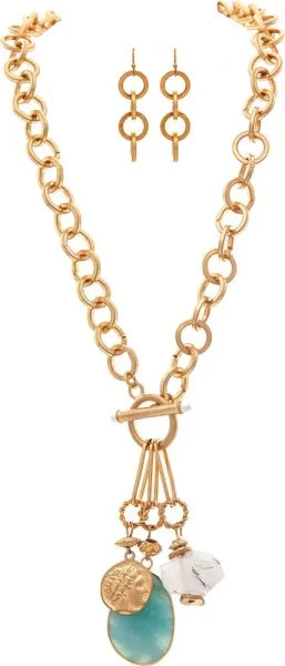 European And American Style Coin & Stone Chunky Chain Necklace Set