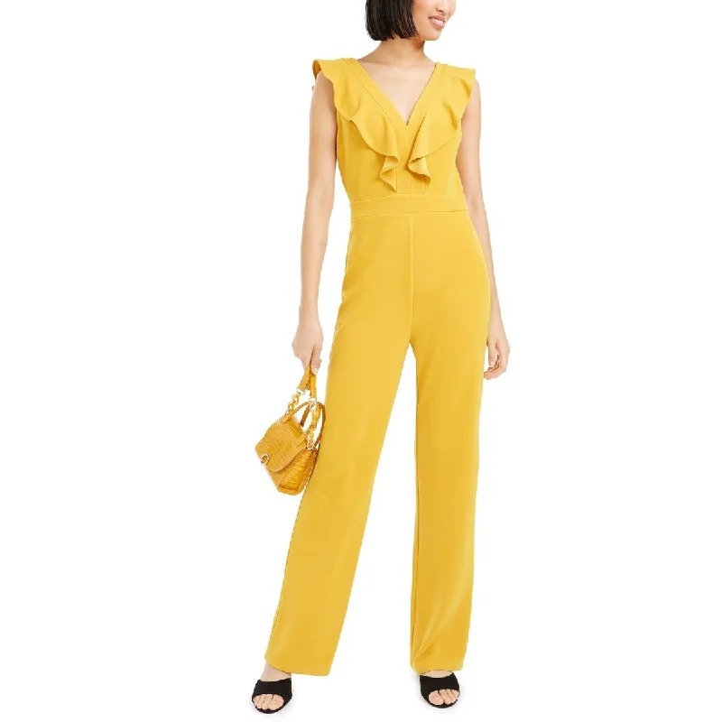 Relaxed And Casual Bar III Women's Ruffled Jumpsuit Gold Size 6
