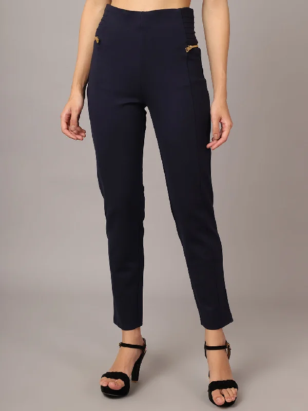 Elegant Wear Women's  Flat Front Navy Blue  High rise Jeggings