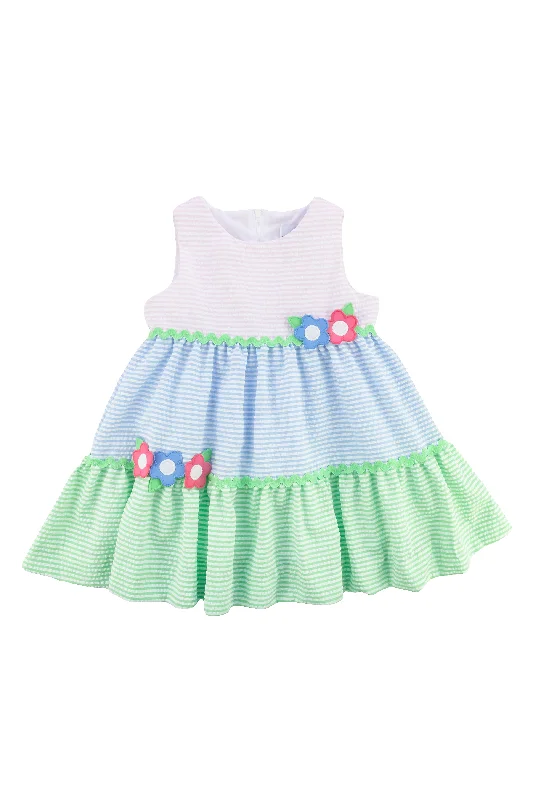 Integrated Design Seersucker Dress With Flowers