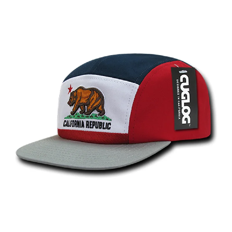 Summer Comfort California Republic Five Panel Racer Cap in Red Navy