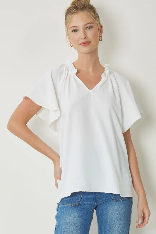 Light Dressing V-neck Flutter Sleeve Top