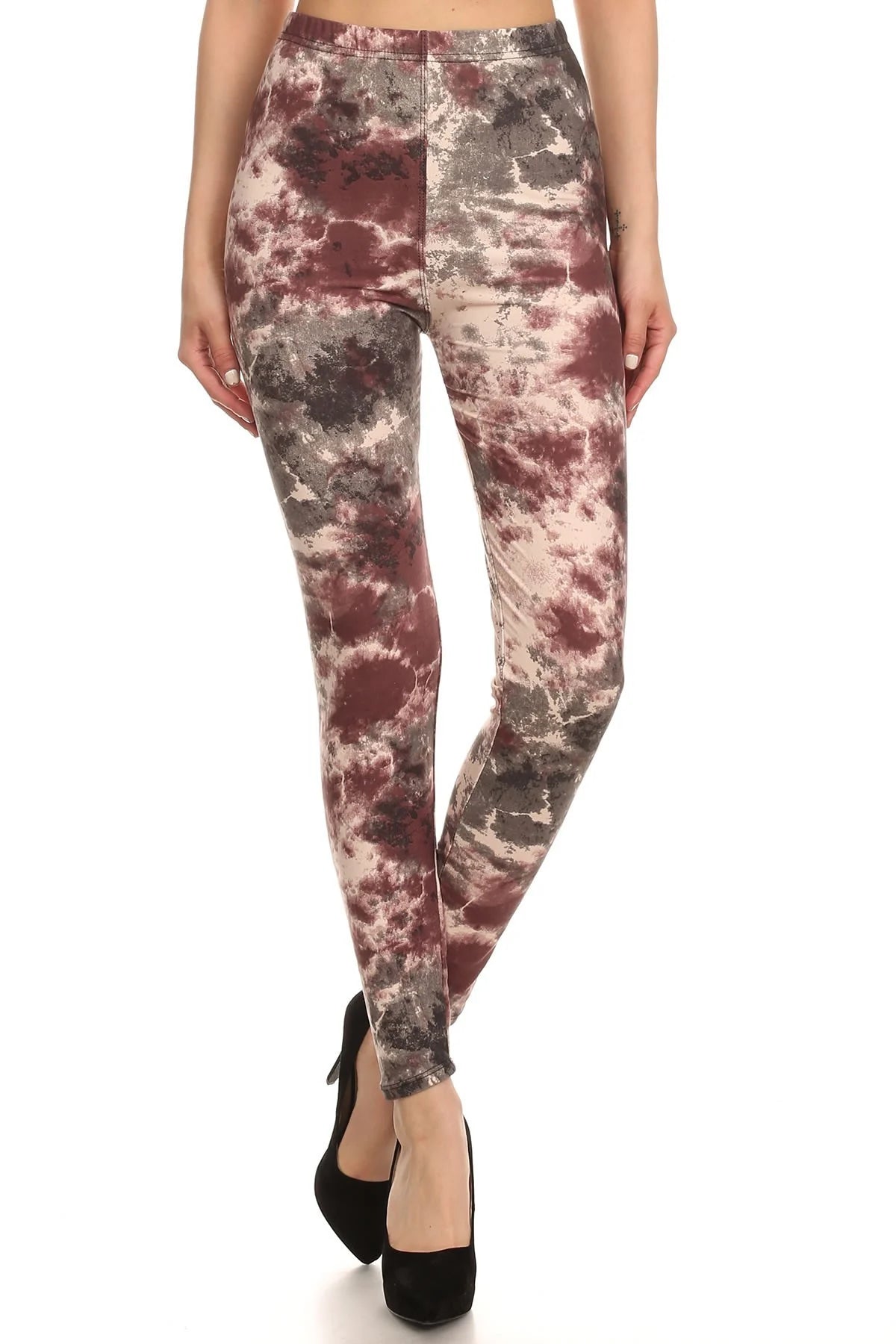 Soft Trends Red Grey Tie Dye Printed Leggings