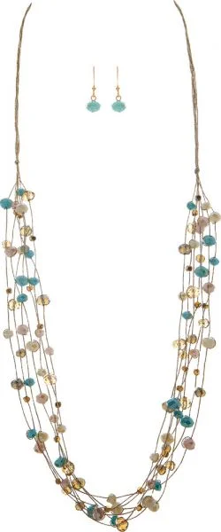 Spiritual Vitality Delicate Natural & Turquoise Beaded Necklace Set