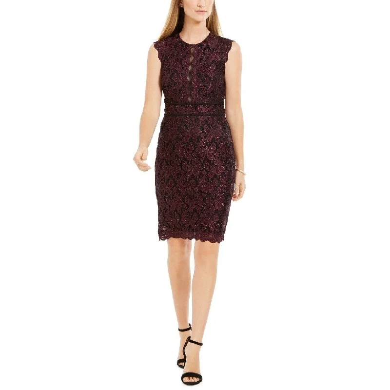 Everyday Chic Nightway Women's Metallic Lace Sheath Dress Purple Size 4