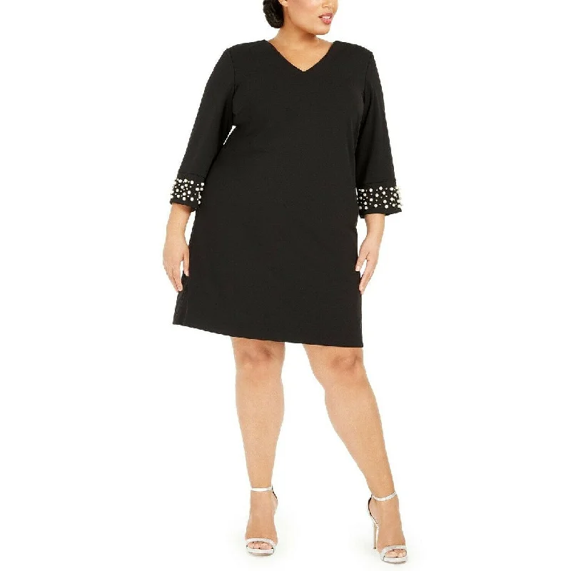 Sports Design Calvin Klein Women's V-Neck Imitation Pearl Dress Black Size 22W